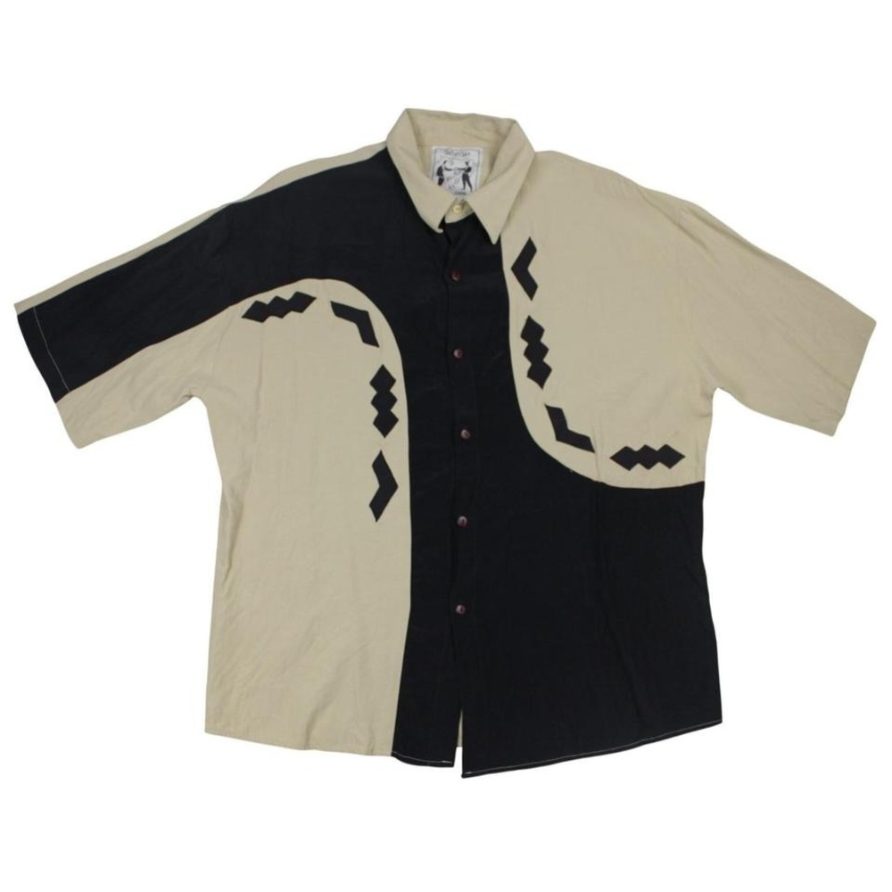 Vintage Smash Italy France Rayon Camp Shirt Mens Medium Colorblock Abstract 90s